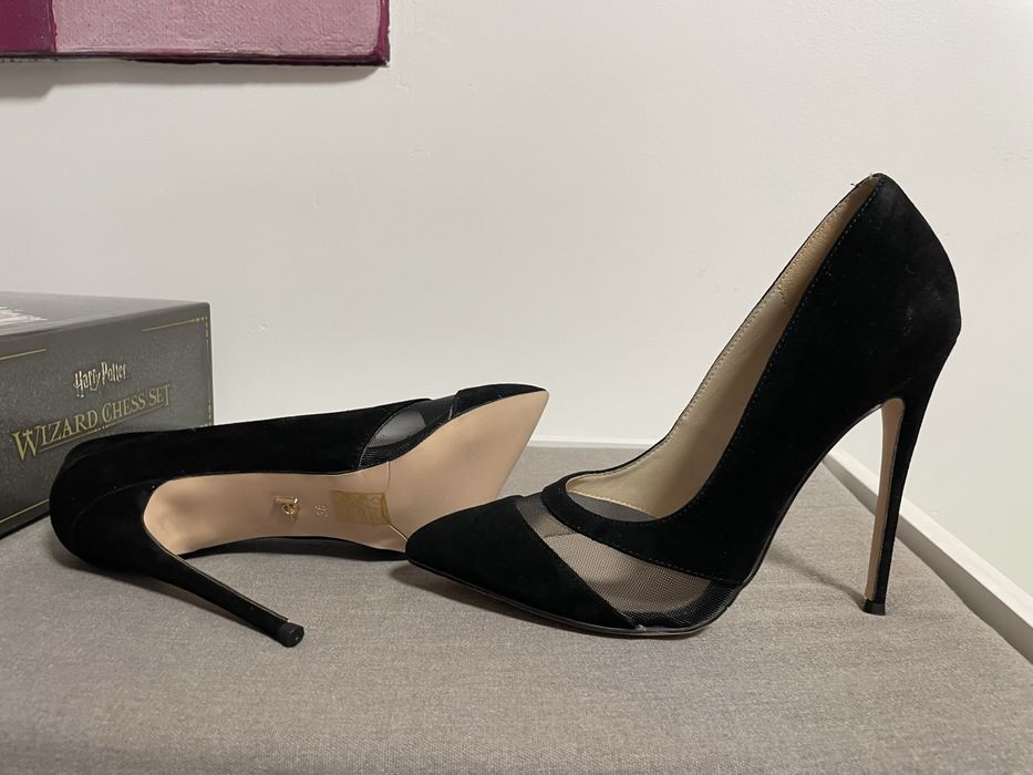 Pantofi stiletto, catifea neagra, noi, mar. 38