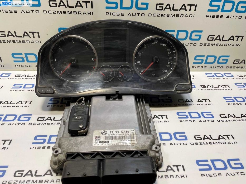 Kit Pornire ECU Calculator Motor Cip Cheie Ceas Bord Imobilizator Volkswagen Tiguan 2.0 TDI CBAB 2008 - 2012 Cod 03L906022HA 0281014701 5N0920970D [2725X] [2726X]