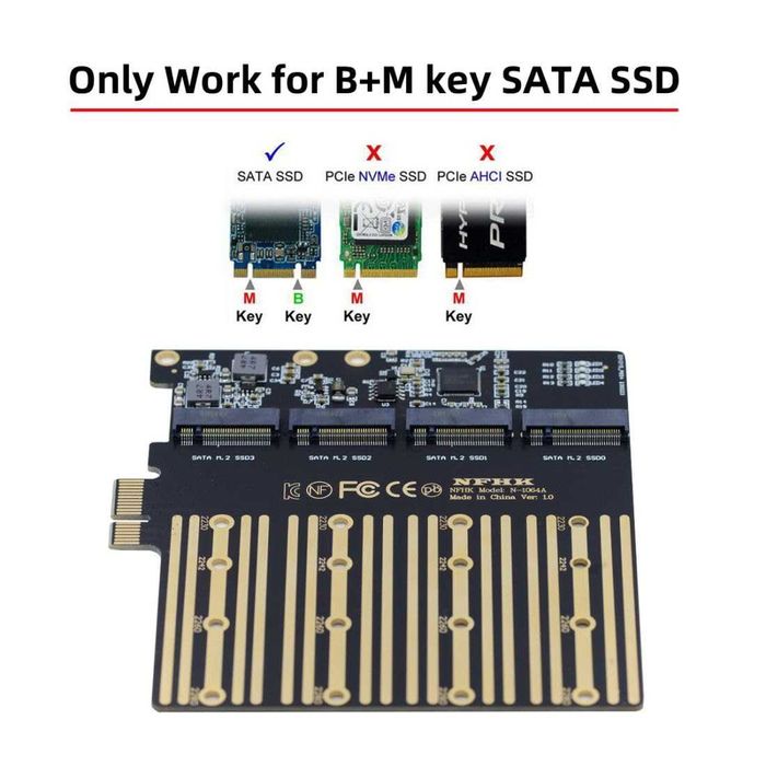 Adaptor chenyang M.2 SSD la PCI-E 4X1,4 SATA SSD,Chipset ASM1064
