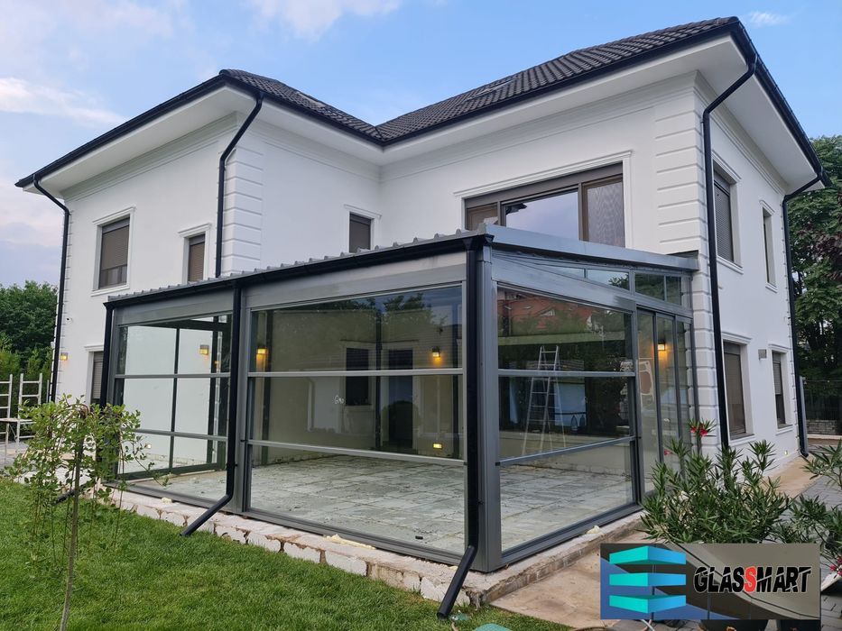 Inchidere Balcone , Terasa , Pergole retractabila cu LED, Bioclimatic Rolling Roof retractabila cu lamela alum., Wintergarden Acoperis fix din sticla