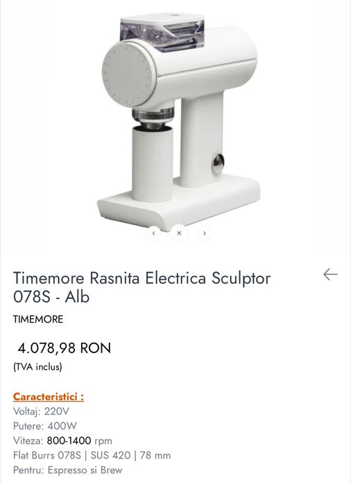 Rasnita cafea Timemore Sculptor 078S - Alb