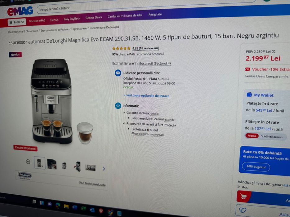 espressor masina cafea boabe Delonghi Magnifica EVO garantie tva inclu