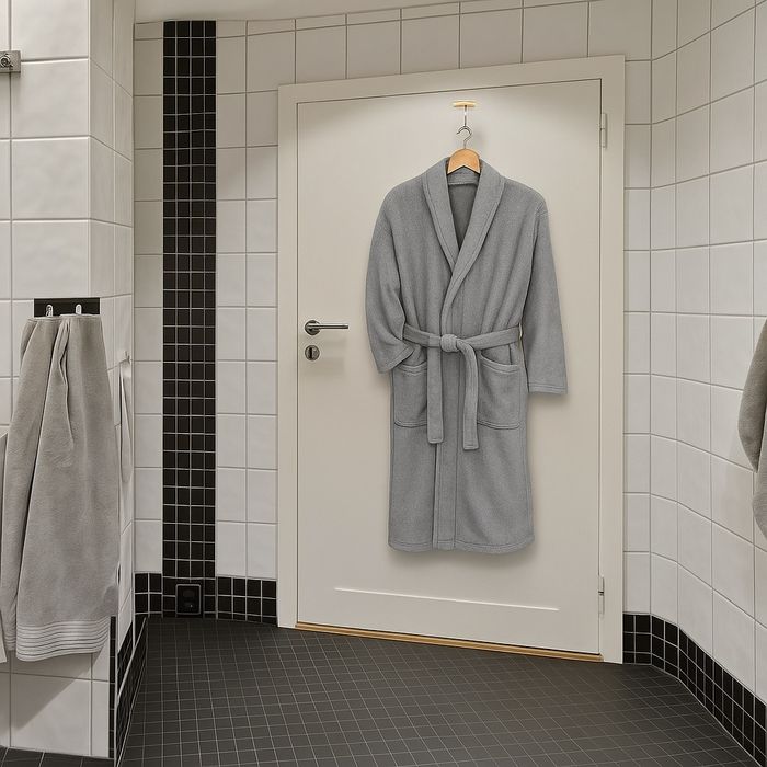 Дамски хотелски халат, класически, удобен, топъл, с връзки, мек, сив