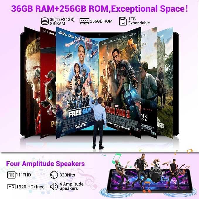 11 инчов Android 15 таблет с 5G WiFi с клавиатура ,мишка ,калъф,стилус