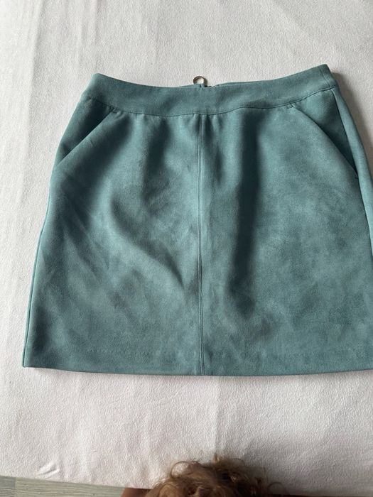 Fustă Vero Moda din piele întoarsă ecologică, verde mentă, mărimea S