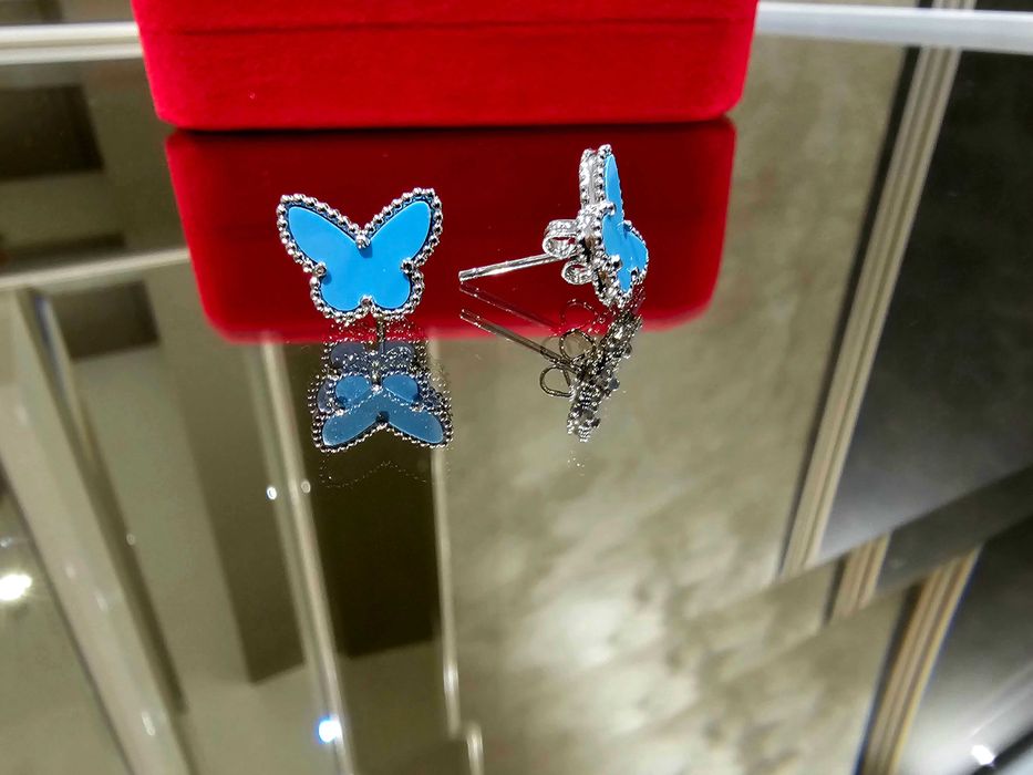 Van Cleef & Arpels VCA Silver Turquoise Sweet Butterfly Дамски Обеци