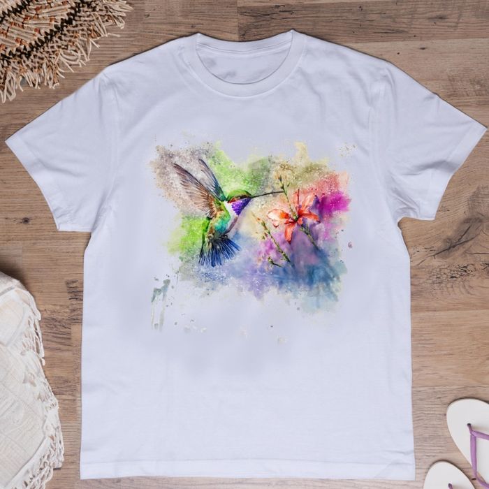 Дамска тениска - акварелно колибри