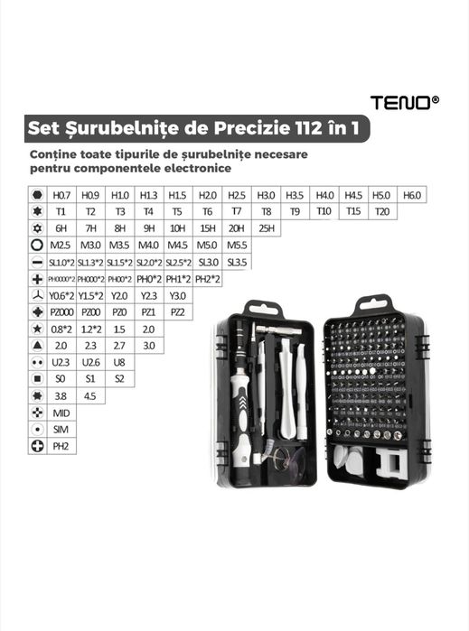 Set șurubelnițe precizie 112 în 1 – reparații telefon / PC