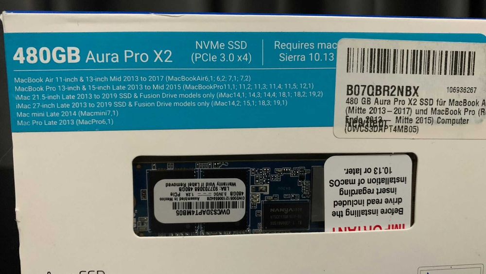 SIGILAT SSD M.2 NVMe OWC Aura Pro X2 480GB pt Mac 2013 și ulterioare