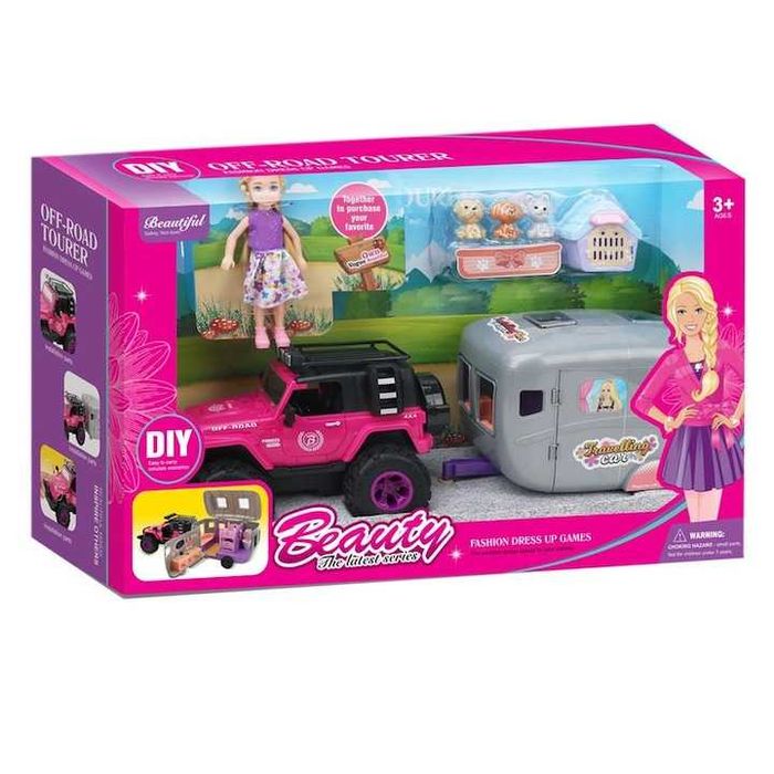 Мини Кукла с джип и ремарке