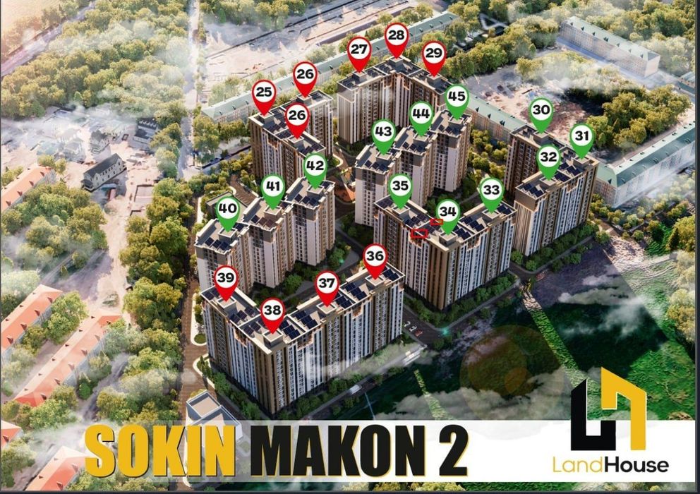 "SOKIN MAKON 2" 34/78, 3-xona, kadastir tayyor. kv-11 mil, kelishamiz