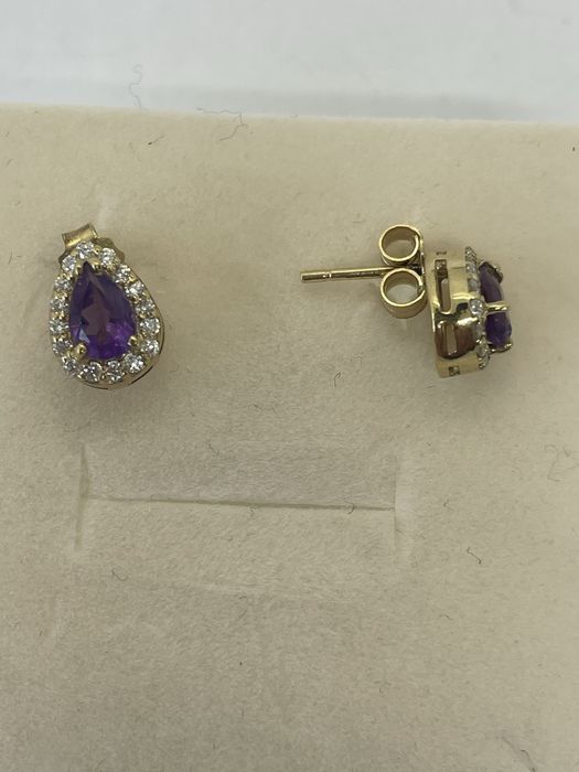 Cercei din aur 18 k cu diamante si ametist