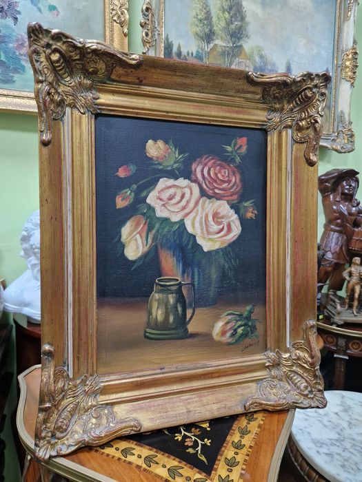 Натюрморт антикварен масло автор платно рамка