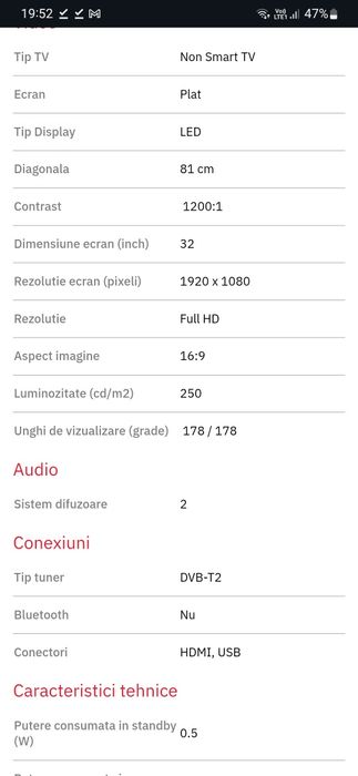 Televizor Teletech 81 nonsmart la cutie, trimit oriunde