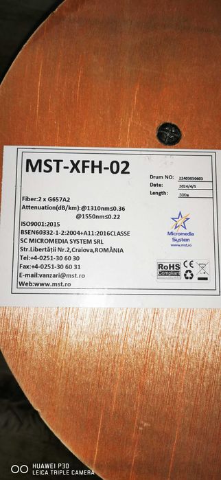 Cablu fibra optica 2 fire G657A2 interior 500m