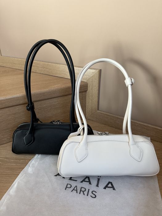 Дамска кожена чанта Alaia - бяла и черна