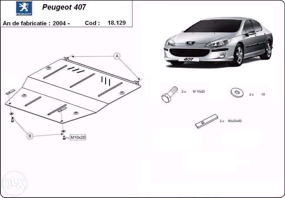 Scut metalic pentru motor Peugeot 407 2004-prezent - otel 2mm
