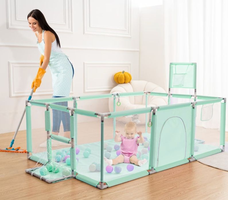 НОВИ детска голяма кошара за игра с футболни врати и кош / ограда за б