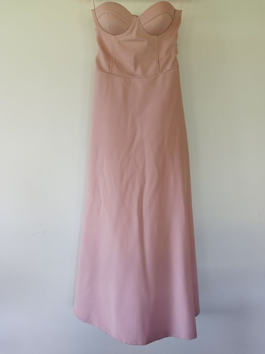 Rochie ocazie din tafta culoare roz pal cu buzunare S-M micuț