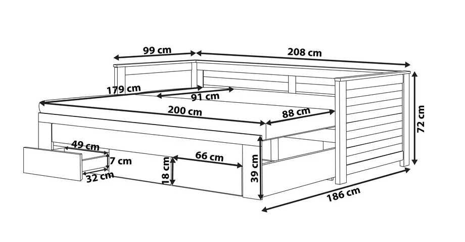 Pat extensibil cu sertare de depozitare 90x200 alb