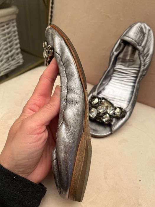Miu Miu sandale/ balerini  flat, argintii cu cristale