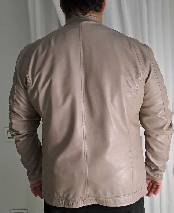 Geaca de piele naturala bărbati bej uzata