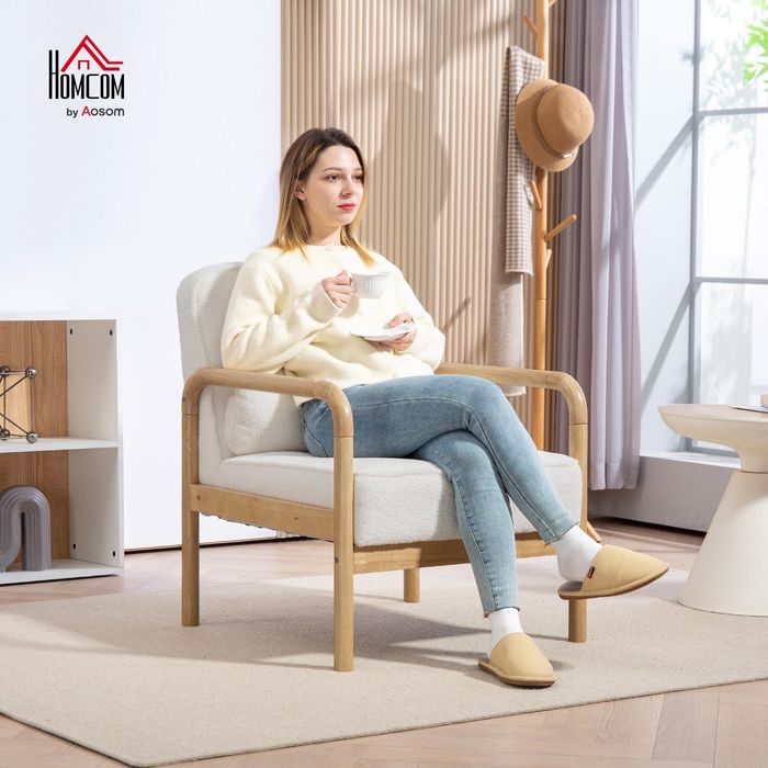 !ЛИКВИДАЦИЯ! Фотьойл HOMCOM за дневна с подлакътници, дървени крака, дебела и широка седалка, удобен стол за рела