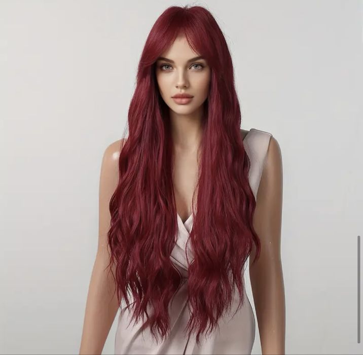 Дълга червена коса перука с бретон – Дължина : 76 см - Термоустойчива