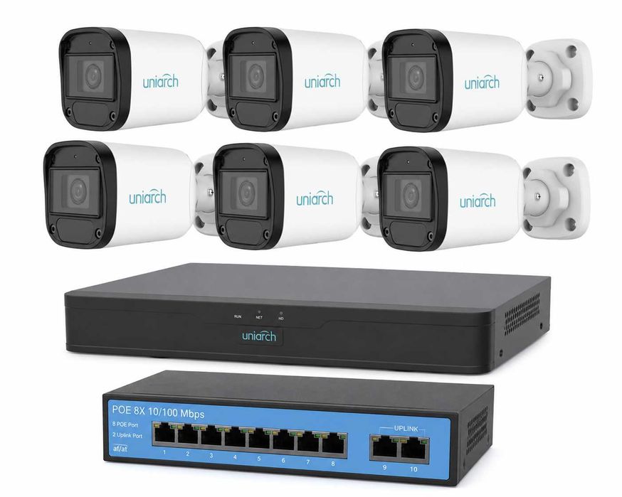 IP-комплект Uniarch на 6 КАМЕР + PoE коммутатор