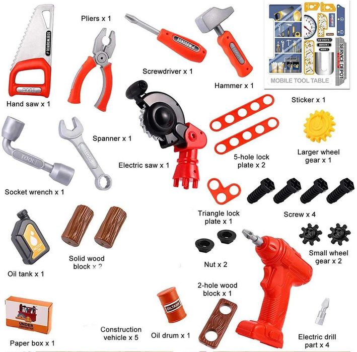 Детский игровой набор инструментов в мобильном чемодане верстак дрель