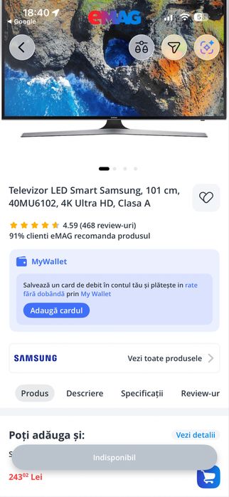 SMART TV  Samsung 101 cm  impecabil