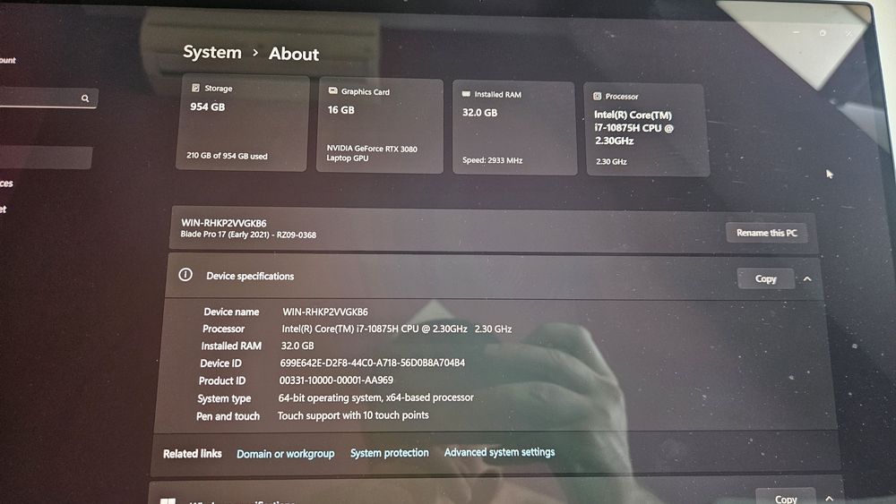Razer Blade 17 Pro 2021 RTX 3080 16gb 4k 120hz