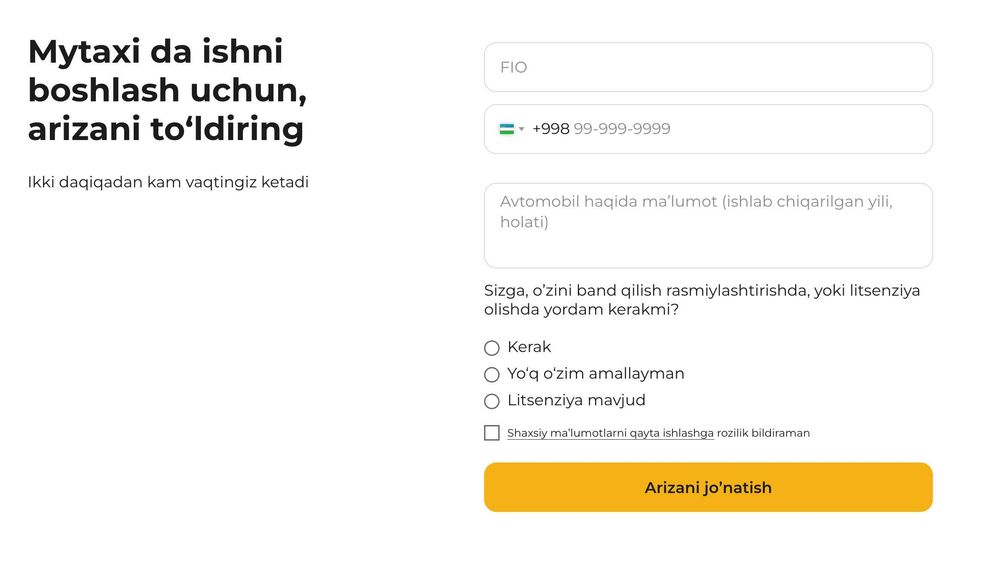Такси - прием на работу онлайн. Taksi - ishga onlayn ro‘yxatdan o‘tish