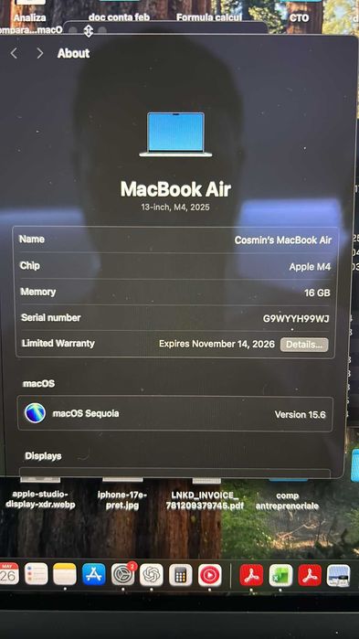Laptop MacBook Air 13, cu procesor Apple M4, 10 nuclee CPU si 8 nuclee GPU, 16GB RAM, 256GB, Sky Blue INT KB garantie