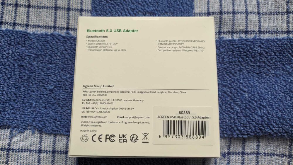 Bluetooth-адаптер UGREEN для ПК USB-приемник Bluetooth 5.0 Компьютер