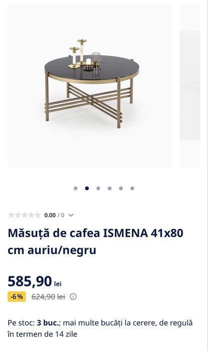 Măsuță de cafea 41x80 cm auriu/negru