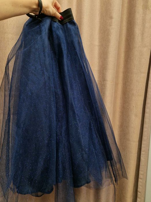 Fusta Meli Melo din tull bleumarin cu sclipici delicat