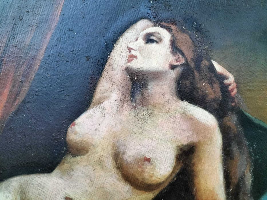 Luiza OPRIŞ-"Nud culcat", de mari dimensiuni, pictură veche (1962)