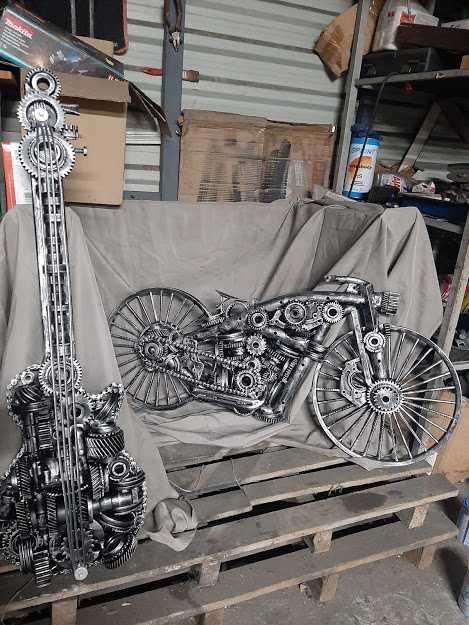 Motocicleta - Sculptura piese auti din otel -1,2m lungime