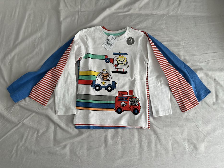 Set 3 bluze Next cu maneci lungi cu vehicule, 5-6 ani, 116 cm - NOI