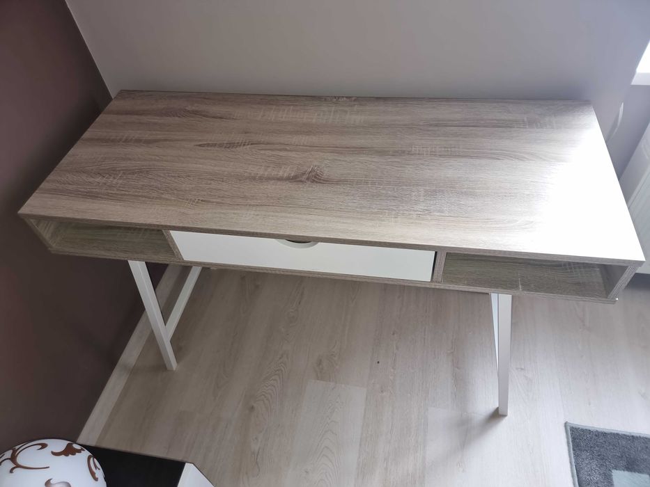 Birou stejar deschis cu sertar alb 48x120