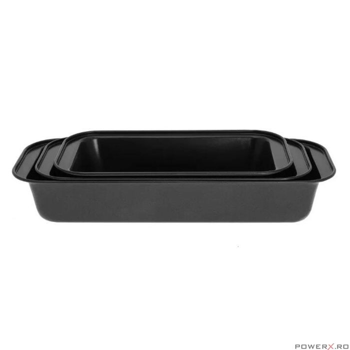 Tava de copt, set 3 piese, marmorat, negru, KingHoff