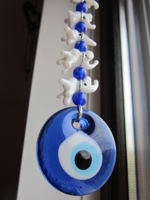 cadou rar feng shui Ganesha Evil Eye Elefanti sticla  India 1990