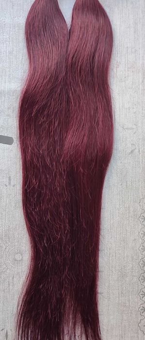 Етествена коса за удължаване/екстеншъни на треса, 100г, цвят бордо