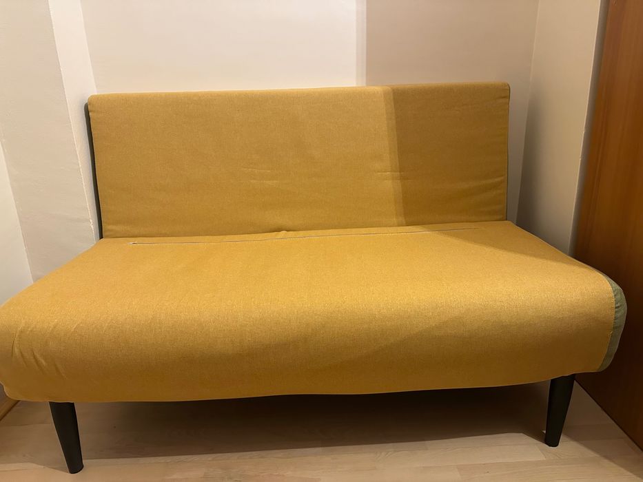 Canapea extensibilă Click-Clac Mobexpert, husă galben-muștar- verde , picioare negre