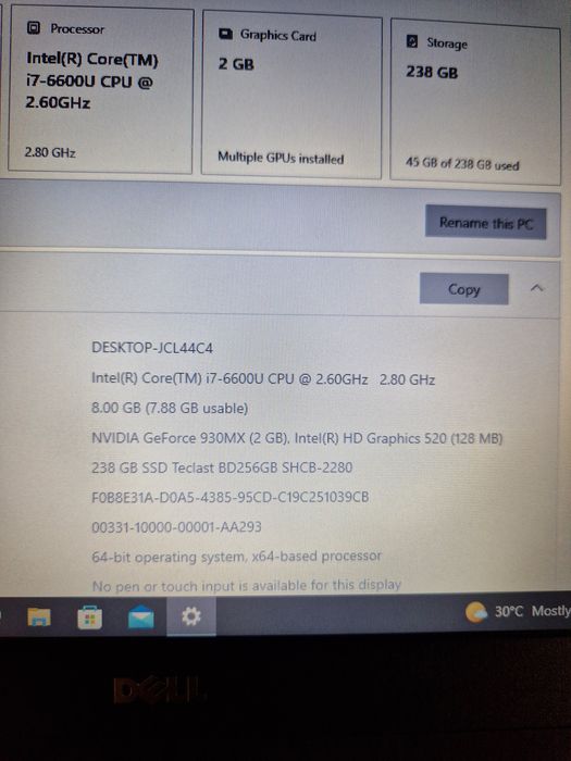 Vand Laptop DELL Latitude 5480,  I7 gen 6,8gb ram, 256 ssd, Nvidia 930MX