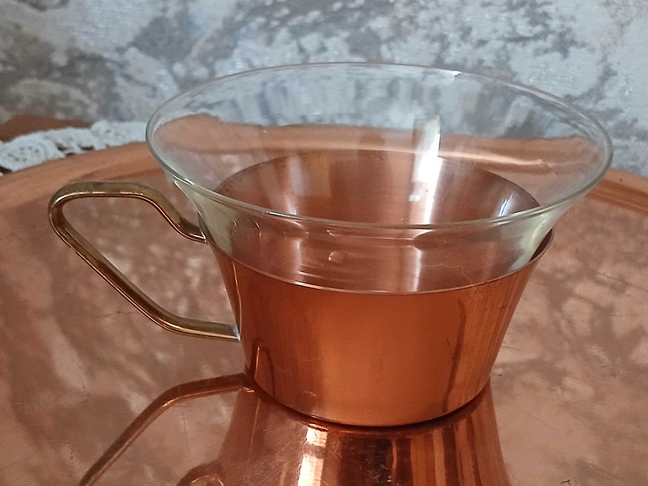 Меден сервиз за чай,кафе на поднос-чаши термо стъкло