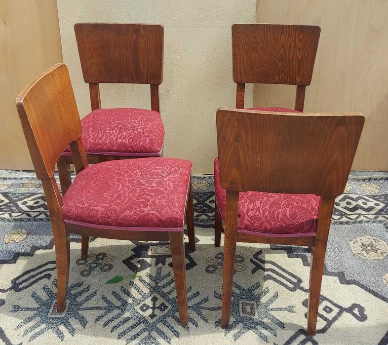 Set 4 Scaune Vintage din Lemn cu sezut tapitat; Scaun solid