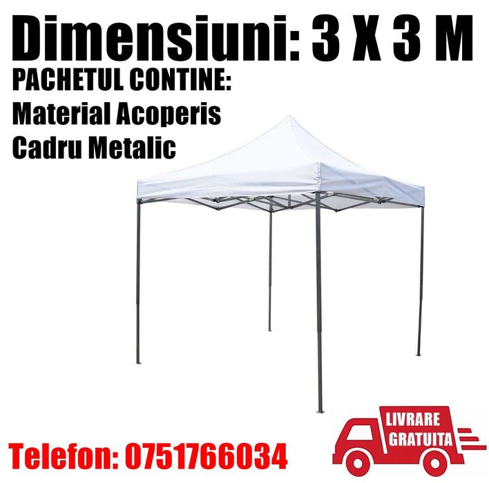 Pavilion CORT Umbrela Cadru Metal Gradina Terasa Curte Pliabil 3X3M