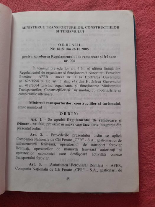 vand instructie feroviara regulament 006 remorcare si franare